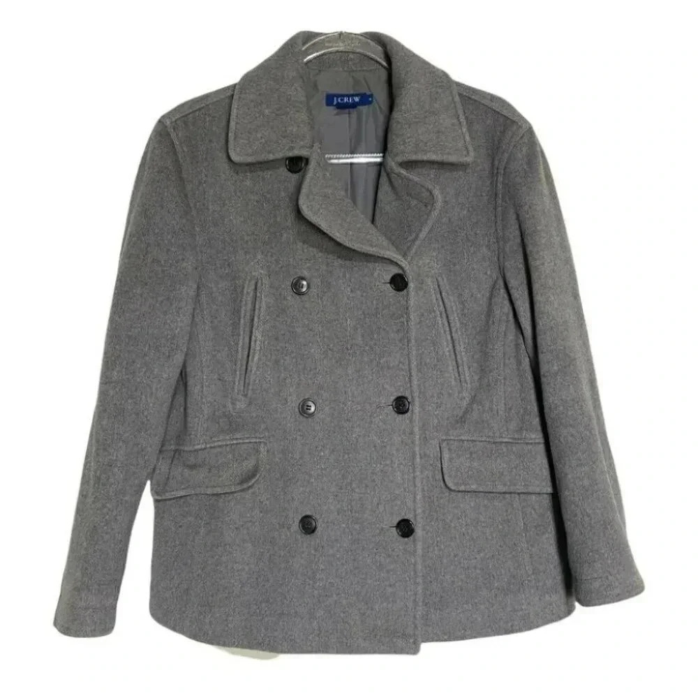 J. Crew Pea Coat Size S Gray Wool Cashmere Blend Double Breasted Jacket